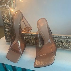Zara vinyl  “glass slipper” mule  smokey nude